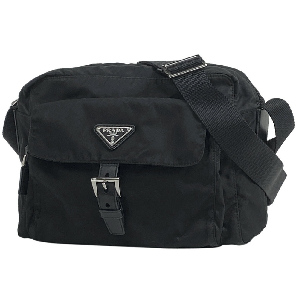 Prada Logo Plate Shoulder Bag Crossbody Nero Black